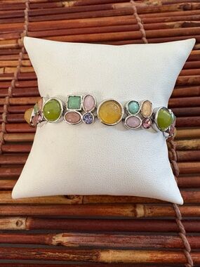 Lia Sophia Silver-Tone Bracelet with Olive, Yellow, Pink and Aqua Accents 7.5”